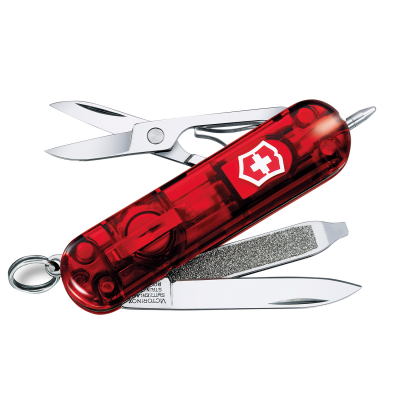 Многофункциональный складной нож-брелок Victorinox Красный прозрачный с фонариком 0.6228.T 