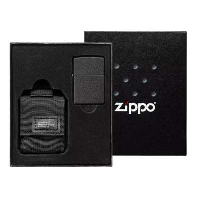 Подарочный набор: зажигалка Black Crackle® и чёрный нейлоновый чехол ZIPPO 49402 